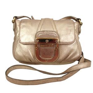 MICHAEL KORS ANTIQUE GOLD GENUINE LEATHER FLAP X-BODY SHOULDER BAG HANDBAG PURSE